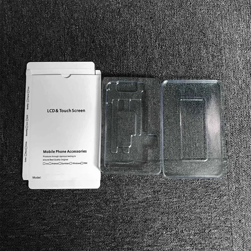 Toptan Beyaz Kağıt Ambalaj Kutusu iphone 6 7 XS MAX LCD Ekran Koruyucu Paketi Için Plastik İç Tepsi Ile Dokunmatik Ekran Filmi