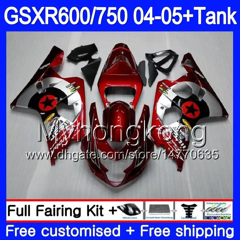 Cuerpo + Tanque Para SUZUKI Rojo plateado caliente GSXR 750 GSX R750 K4 GSXR 600 GSX-R600 04 05 295HM.4 GSXR-750 GSXR600 04 05 GSXR750 2004 2005 Carenados