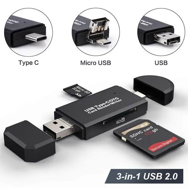 Cool lecteur multilecteur USB-C/USB/Mini USB 3 en 1 pour cartes SD/Micro SD