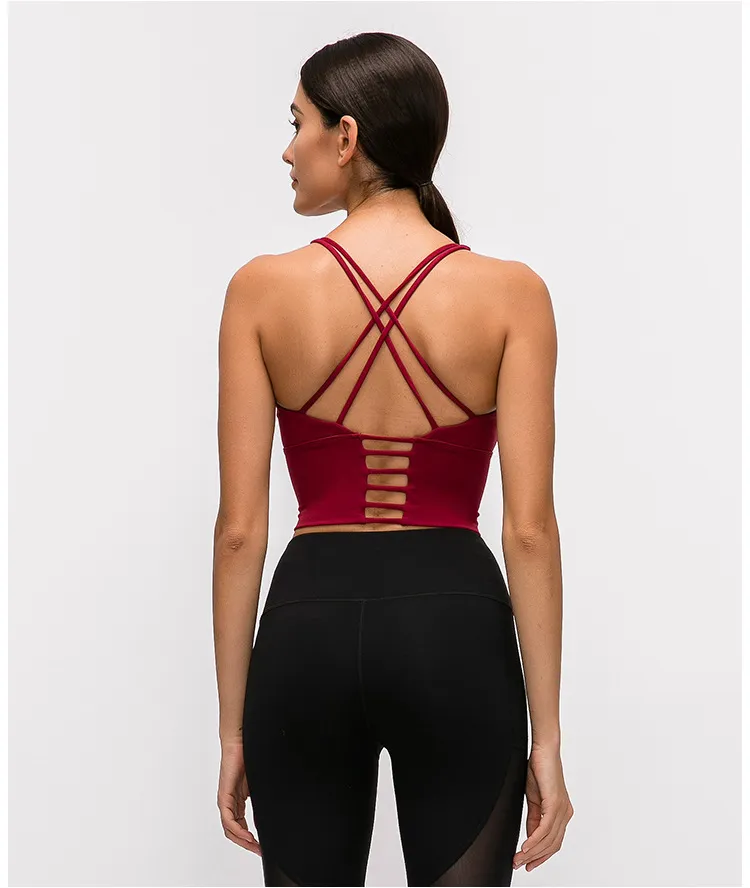 Solid Color Backless Red Yoga Clothes With Crop Top And Fitness