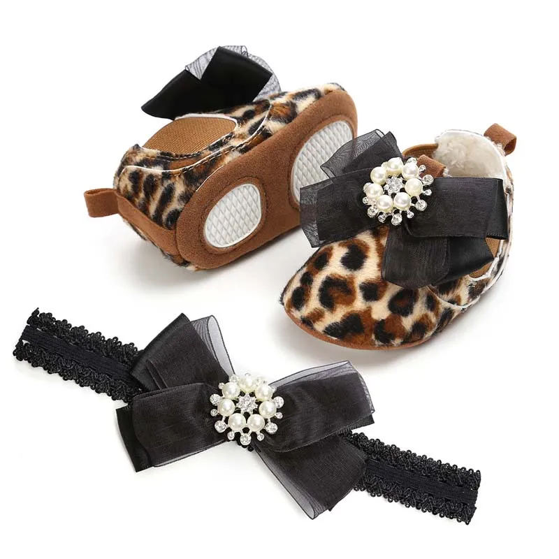 Leopard Princess Newborn Baby Girl Shoes Baby Designer Shoes Bows