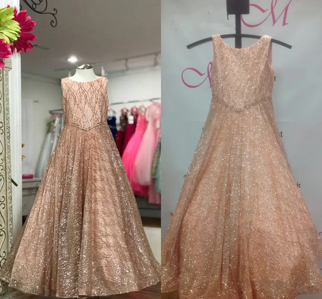 Sparkling Glitter Tulle Pageant Klänningar för tjejer 2019 4-färger Rose Rosa Silver Vit Bling Bling Liten Flicka Födelsedag Party Gowns Real Pic