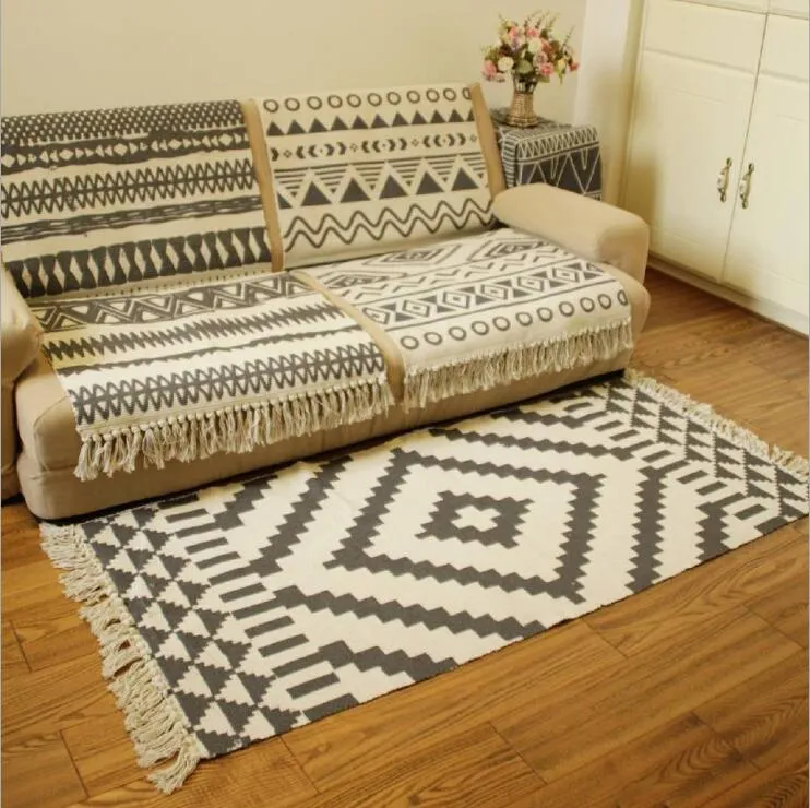 коврик из хлопка черный марокканский коврик бохо кисточка коврики килим коврик для кухни спальня коврик