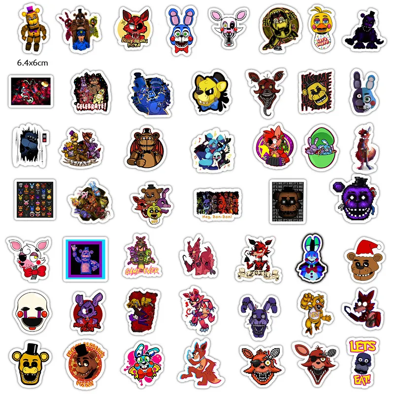 50 Styles Five Nights At Freddy's Stickers Toy Cartoon Luggage Notebook  Skateboard Locomotives Waterproof Stickers 4-6cm L624