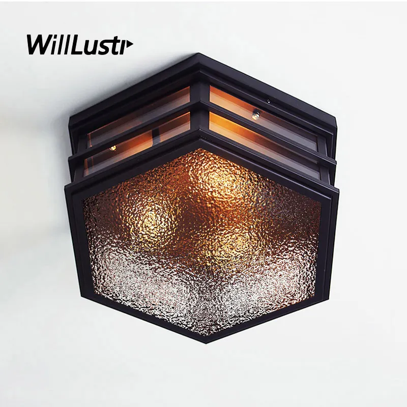 Retro Hexagon Iron Ceiling Lamp Industrial Glass Light Corridor Porch Study Kitchen Balcony Bedroom American Country Lighting