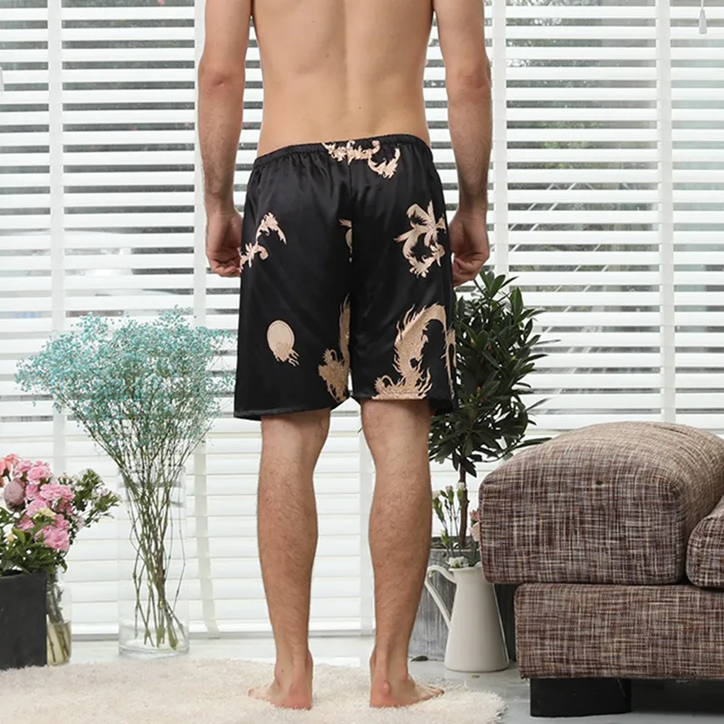 1st Mens Sleep Bottoms Sleepwear Men Underwear Imitation Silk Satin Shorts Fashion Print Nightwear1261a