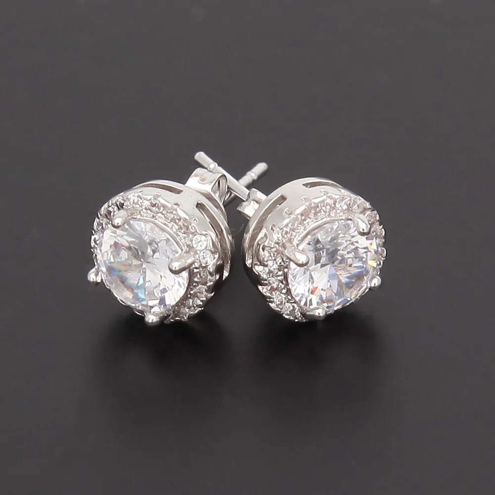 Cubic Zirconia Earrings 14K White Gold Square Basket Setting Simulated Diamond Stud Earrings Stud Earrings For Women