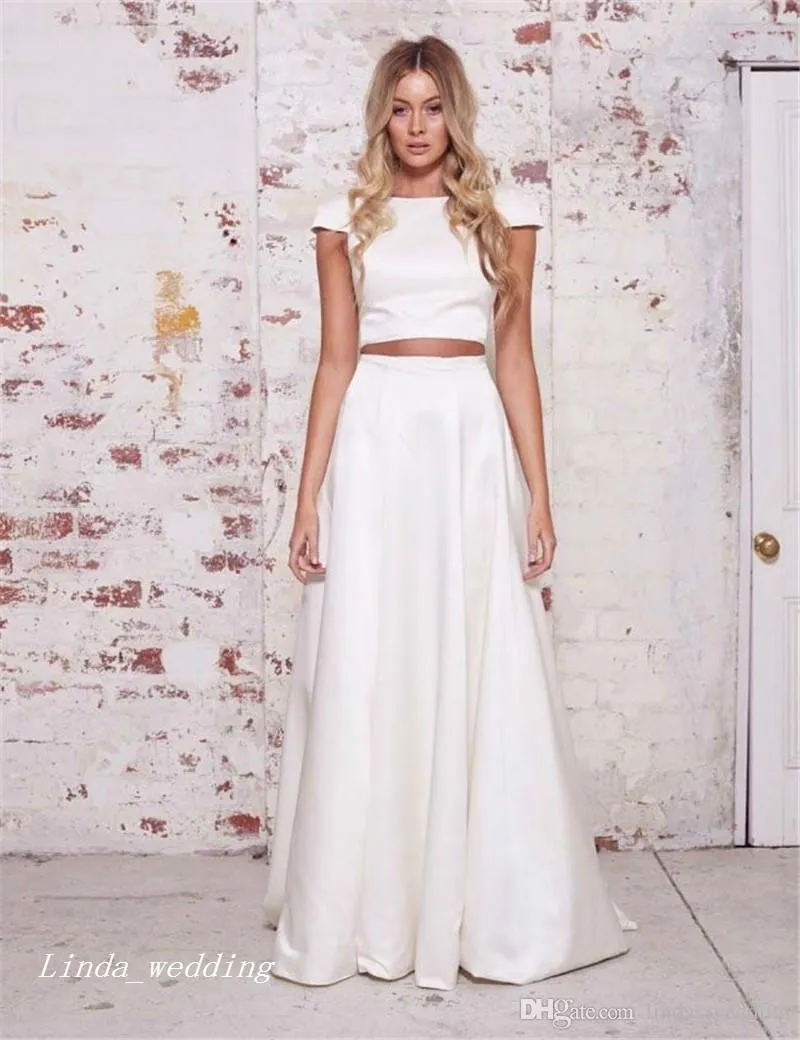 Save Big on Bulk Piece Wedding Dress 2019 Customized Two Piece White  Wedding Dress High Quality Cap Sleeves Floor Length Long Bridal Party Dress 