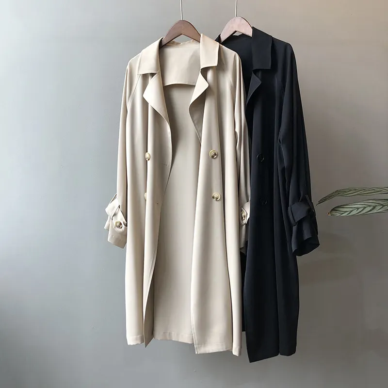 Trench da donna Cappotto lungo casual da donna doppio petto classico semplice Giacca a vento chic femminile Moda 2021 Cappotti autunno/autunno