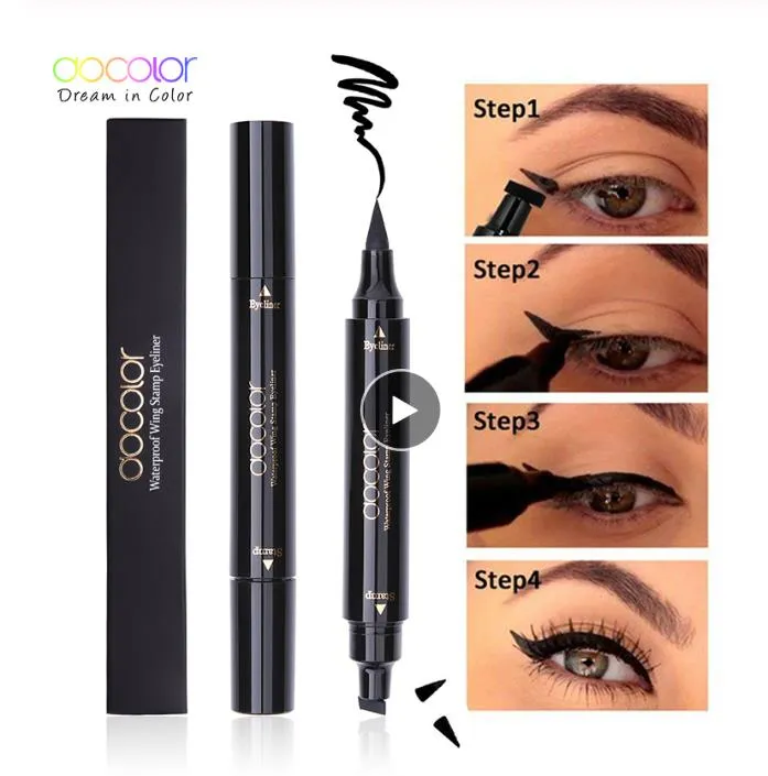 Docolor Black Liquid Eyeliner Stamp Marker Pencil Waterproof Stamp Double-ended Eye Liner Pen Eyeliner cosmetico