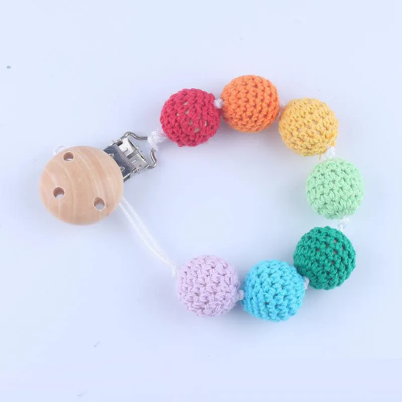 Handmade Colorful Wool Ball Bead Teething Beads Pacifier Clip With Safe