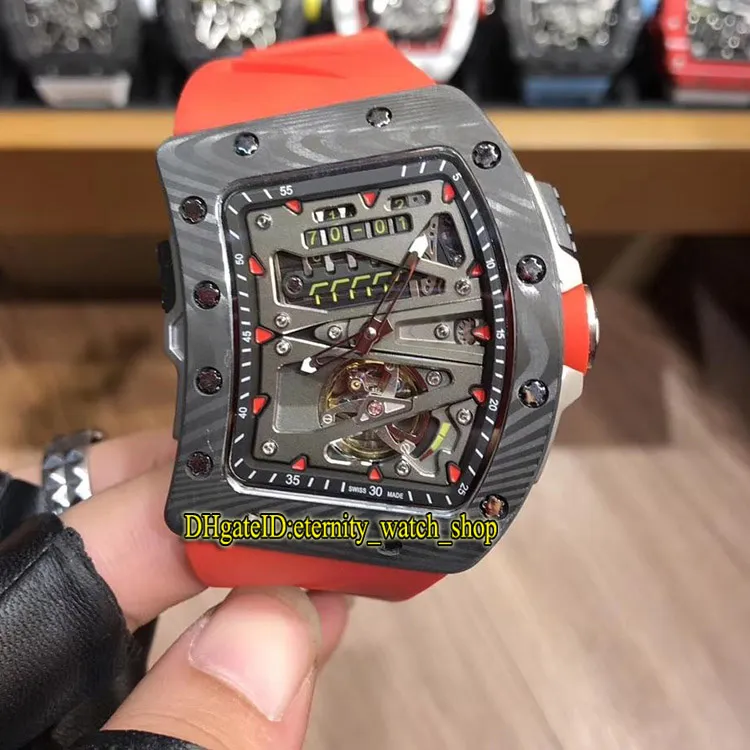 Haut de la version RM 70 01 Tourbillon Alain Prost F1 NTPT en fibre de carbone de cas Skeleton Dial Japon Miyota automatique RM70 01 Mens Watch