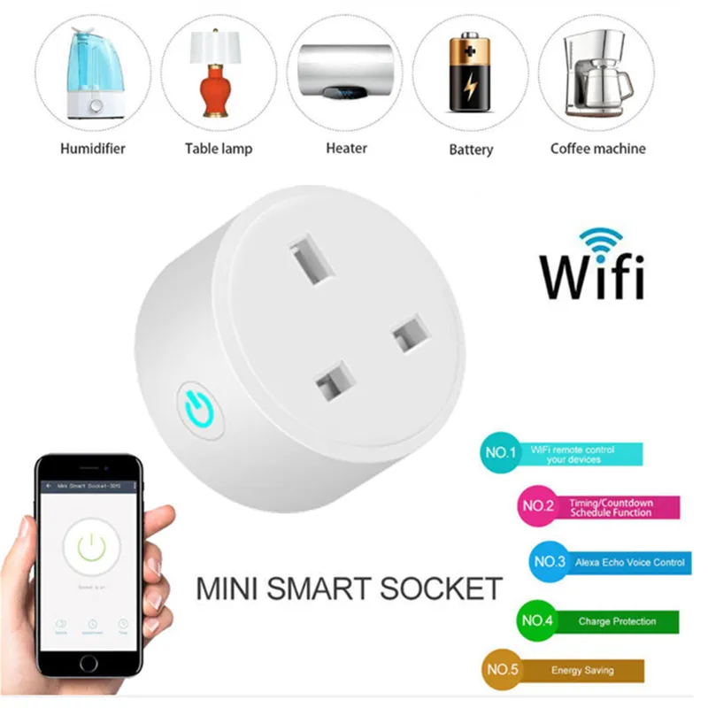 Originale 16A UK Wireless WiFi Smart Socket Power Plug con misuratore di potenza Telecomando Alexa Phones APP Remote Control da IOS Android