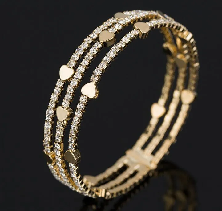 Elegant Women Bangle 3 row Wristband Bracelet Crystal Cuff Bling Lady Gift Bracelets & Bangles GB1180