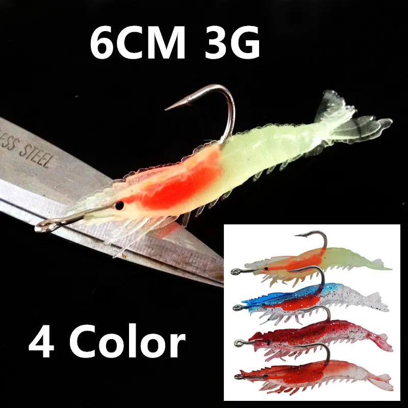 1pcs 4 Color 6cm 3g Shrimp Jigs Fishing Hooks Fishhooks Single Hook Fishing Lure Soft Baits & Lures Pesca Fishing Tackle B14_26