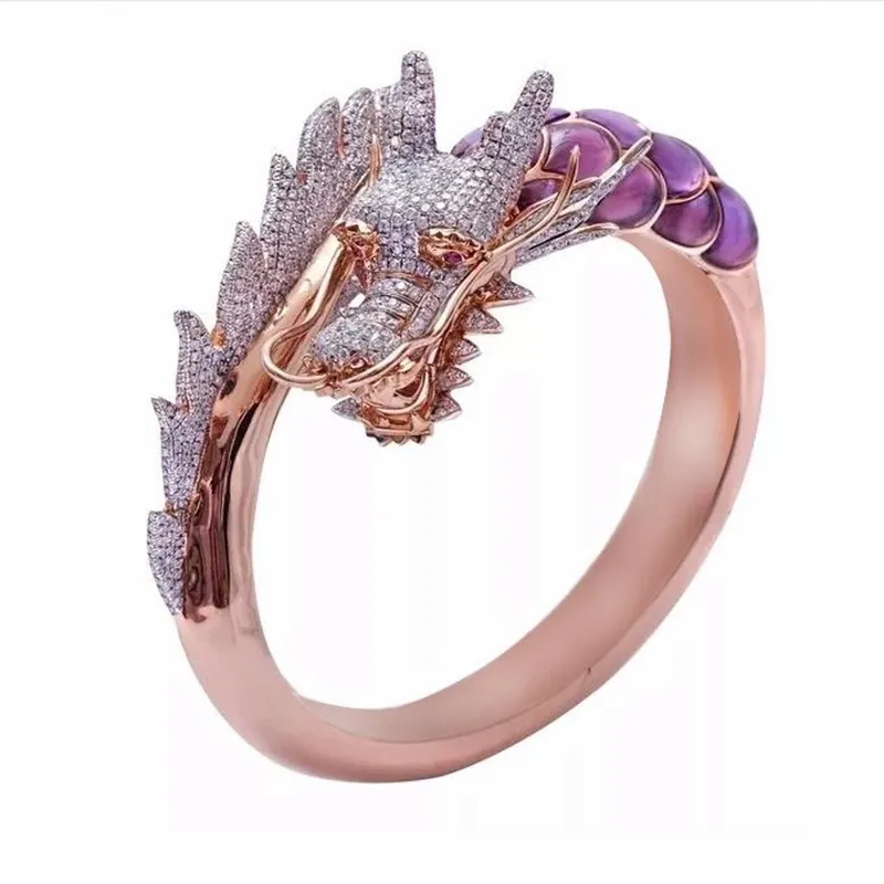 Exquisite Rose Gold Fashion Unique Chinese Dragon Rings Gift Engagement Party Wedding Jewelry Gift Ring Size 6-10 G-43