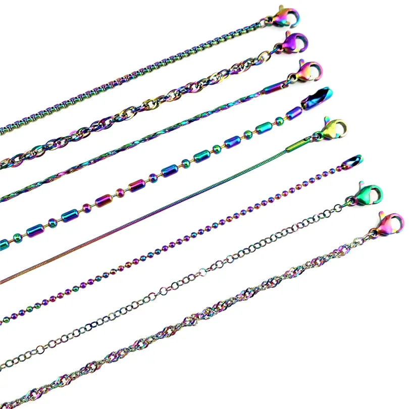 Regnbåge färg Fler val mer stil rostfritt stål kedja halsband länk smycken gör för DIY smycken tillbehör flicka pojke gåva