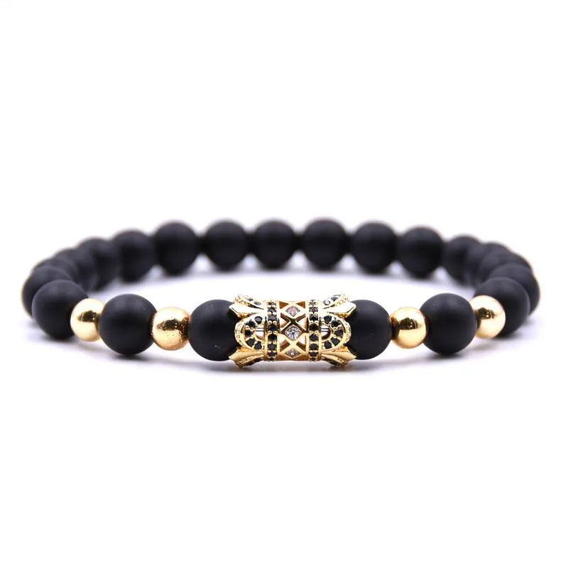 Nouvelle mode noir pierre naturelle à la mode Micro pavé fleur perles Bracelet pour hommes femmes bijoux faits à la main Pulsera accessoires