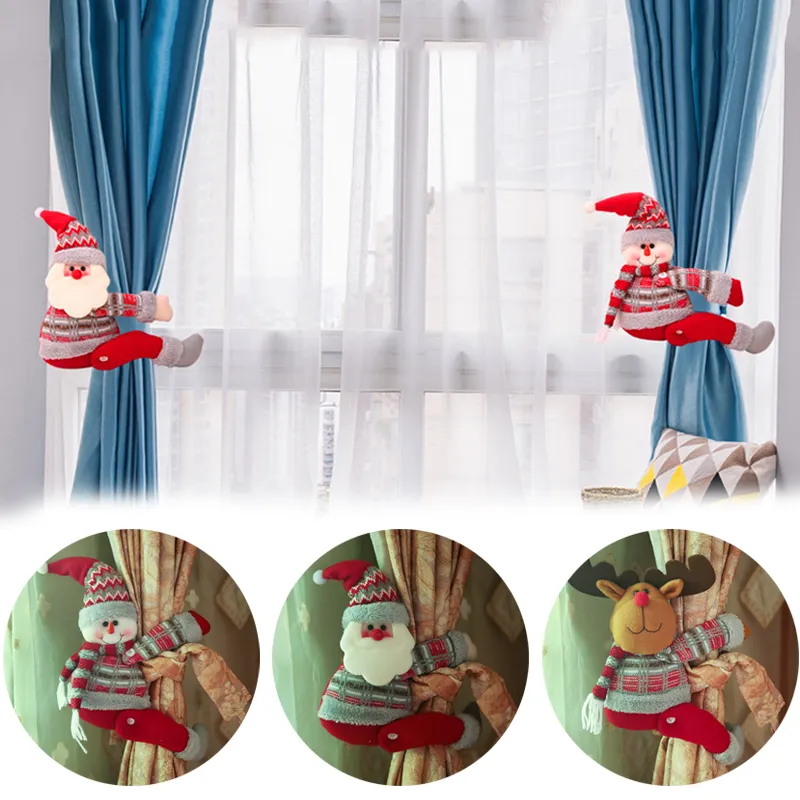 Lot De 3 Embrasses De Rideaux De Noël - Motifs Bonhomme De Neige Et Père Noël - Tissu Décoratif Pour Salon, Chambre