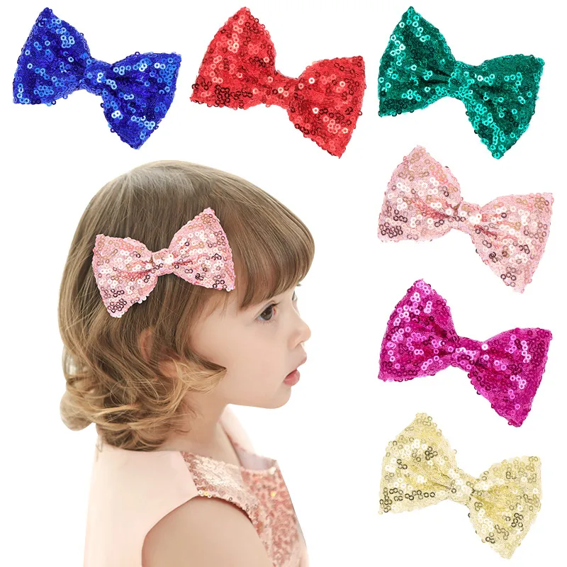 15499 Baby Girl 5inch Gradient Sequins Bowknot Barrettes Hair Clips Girls Hair Bows Barrette Girls Children Hair Accessories