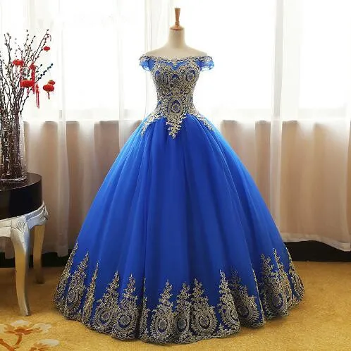 Aqua Blue Quinceanera Dresses Tulle With Gold Appliques Lace Sweet 16 Dresses Ball Gowns Vestidos De 15 Anos Debutante300s