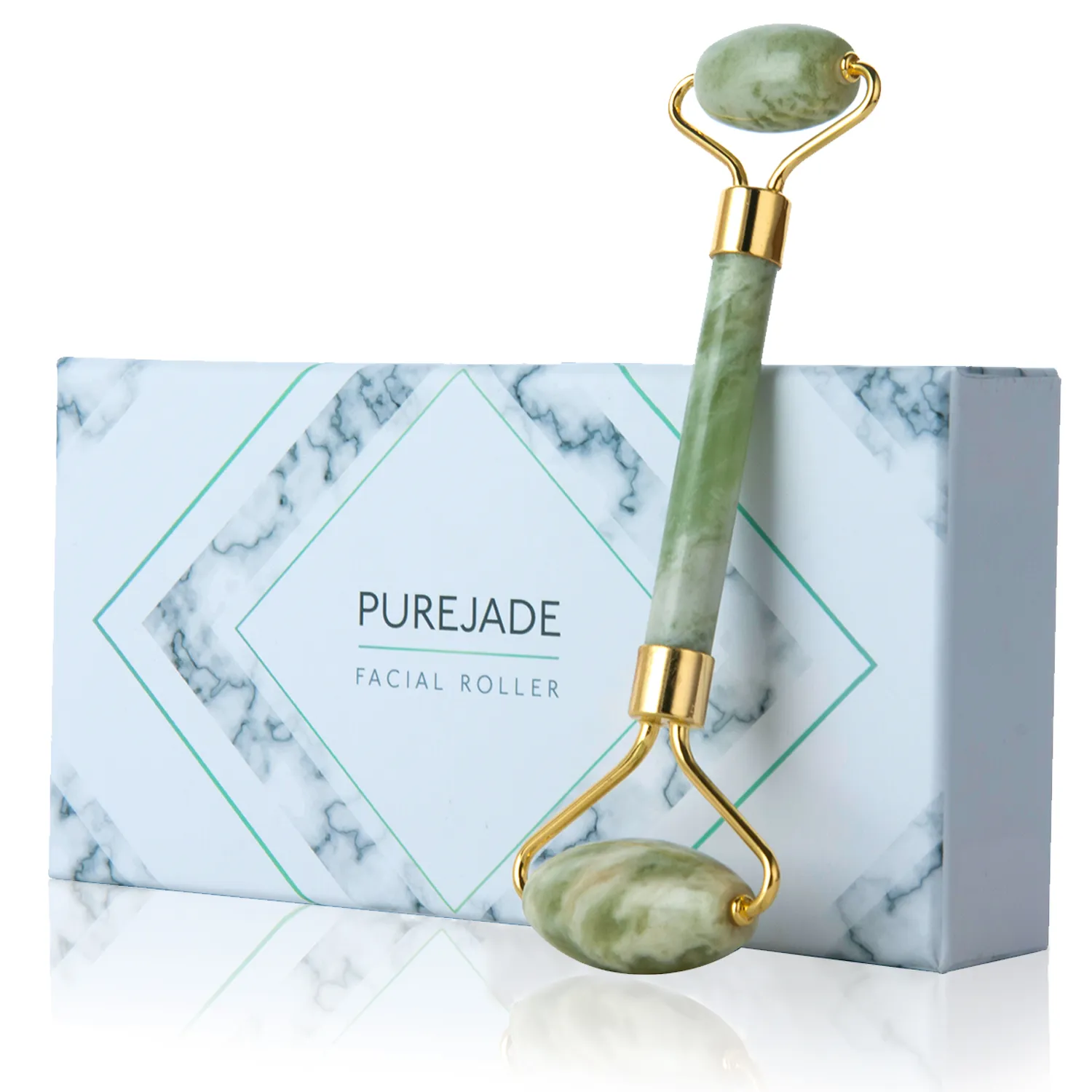 Alta Quanlity Light Green Jade Roller Massorger con caja de regalo ruido natural Rodillo libre Anti-envejecimiento V Face Beauty Herramienta de cuidado de belleza