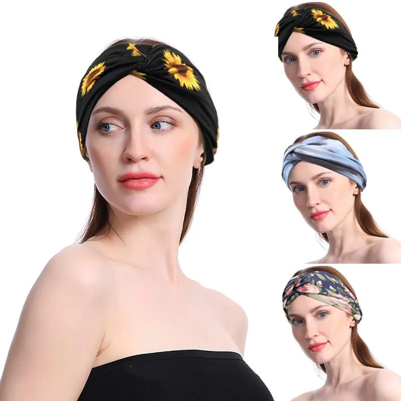 Mulheres headbands boho estilo floral elástico faixa de cabelo moda girassol criss cross cabeça envoltório bonito acessórios de cabelo