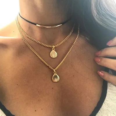 Boho Metal Shell Necklace Multilayer Halsband Wrap Choker Halsband Kedjor Beach Jewelry for Women