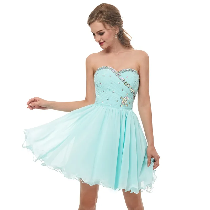 Customizable Light Blue Chiffon Teal Bridesmaid Dresses Short with Sequin Beads - Perfect for Summer Parties
