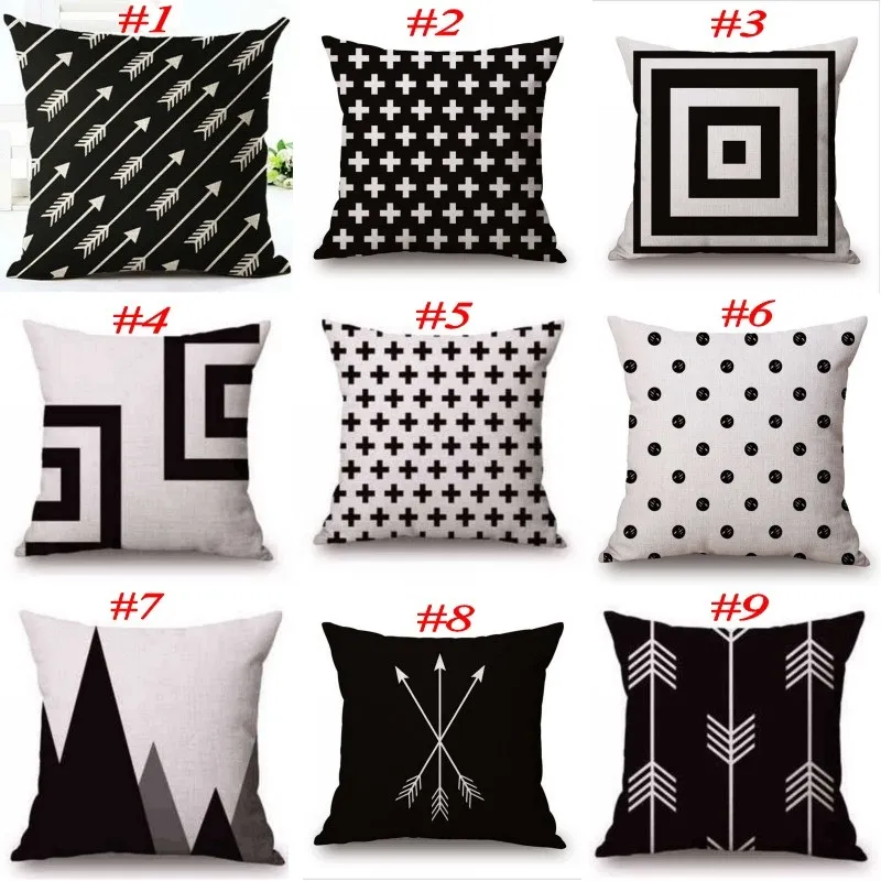 Black and White Pattern Pillowcase Cotton Linen Pillow Case Printed Geometry Euro Pillow Covers 18x18 Inches 22 Colors