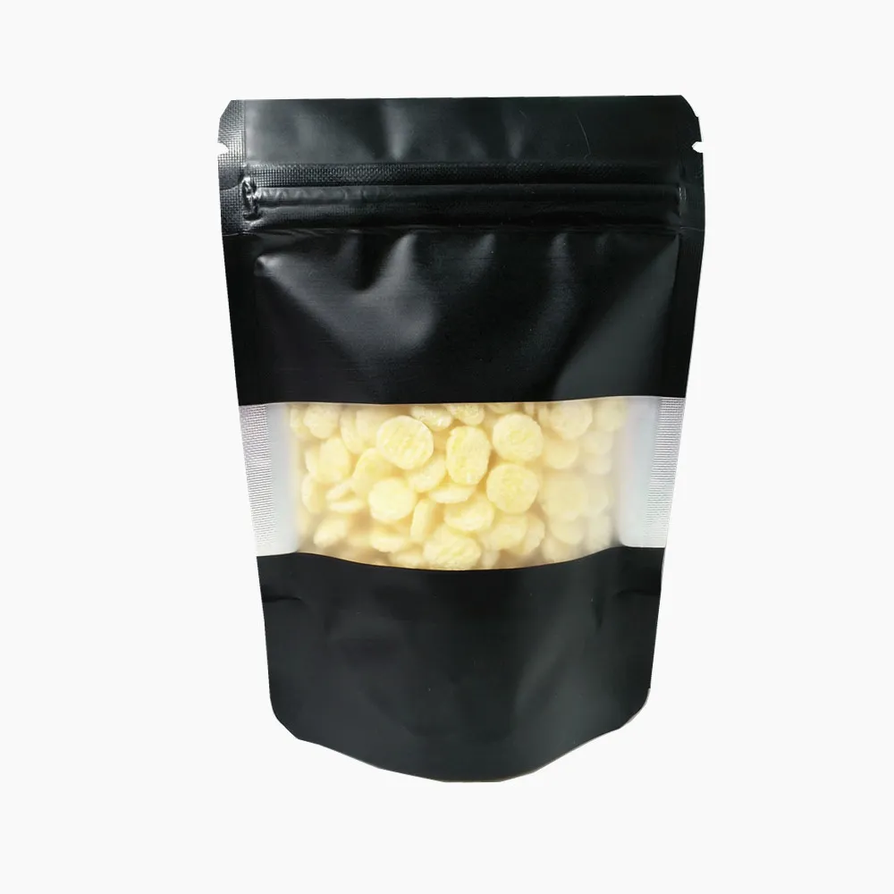 Steh auf Aluminium-Reißverschluss-Siegel-Tasche Matte klar Kunststoff-Fenster schwarzer Reißverschluss Mylar-Folie-Paket-Tasche Doypack-Kaffee-Snacks Tee-Lager-Taschen