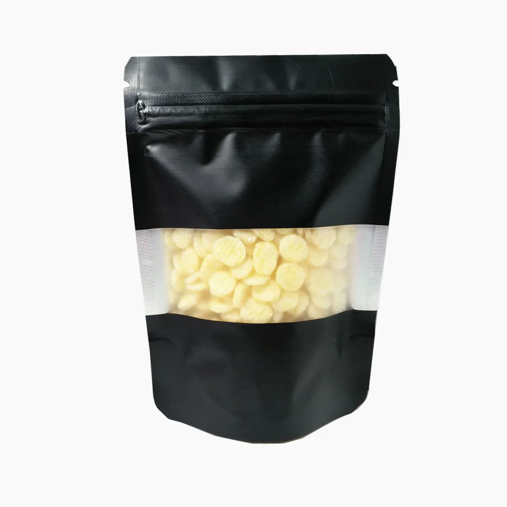 Stand Up Aluminum Zipper Seal Bag Matte Clear Plastic Window Black Zip Mylar Foil Package Bag Doypack Coffee Snacks Tea Storage Pouches