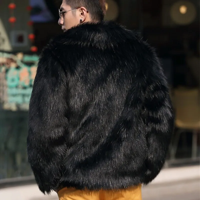 2019男性\さんの服の毛皮の毛皮のコート長袖の襟毛深いオーバーコート冬の暖かい毛深いコートファッション