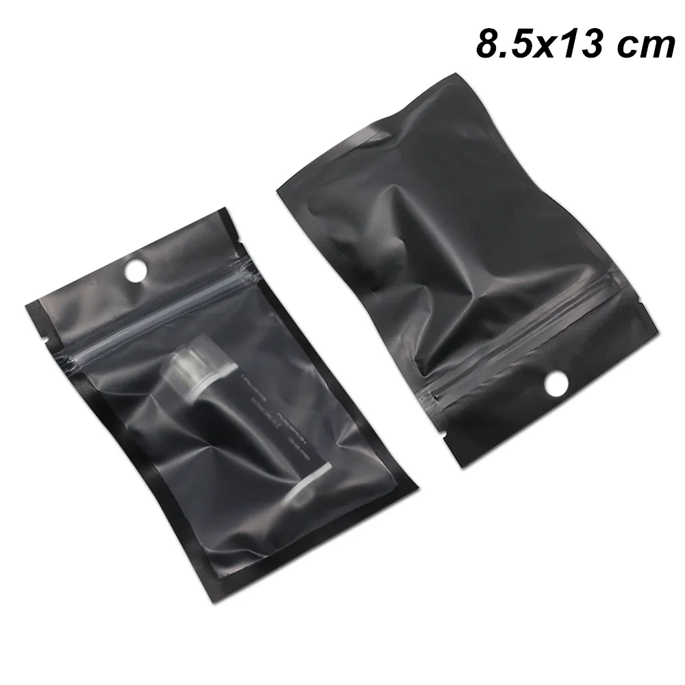 8,5x13 cm 100pcs Preto Pacote Resealable Matte Front Limpar Plastic Zipper Eletrônica pacote de saco poli Resealable Auto vedação da embalagem Pouch