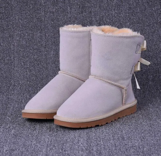 Ny designer Australien stövlar för kvinnors klassiska fotled kort båge päls boot snö vinter trippel svart kastanj navy blå mode kvinnor sko
