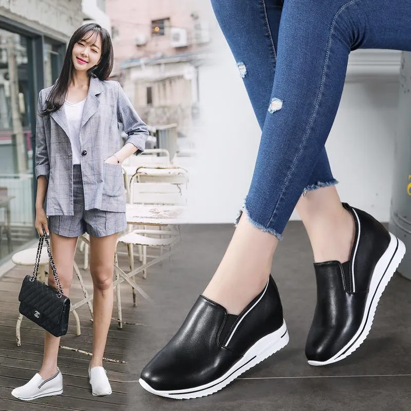 high flat platform 7cm Height Increasing 2019 Spring new Hidden Wedge Sneakers Female vulcanize shoes