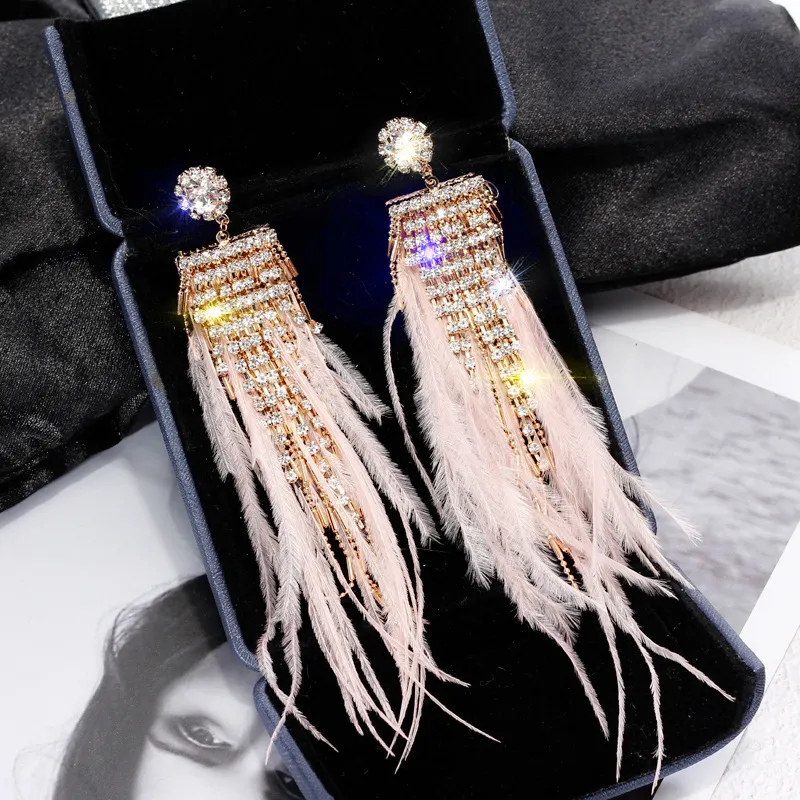 Ostrich Feather Earrings | Peach + Moonstone - burnmarkNY