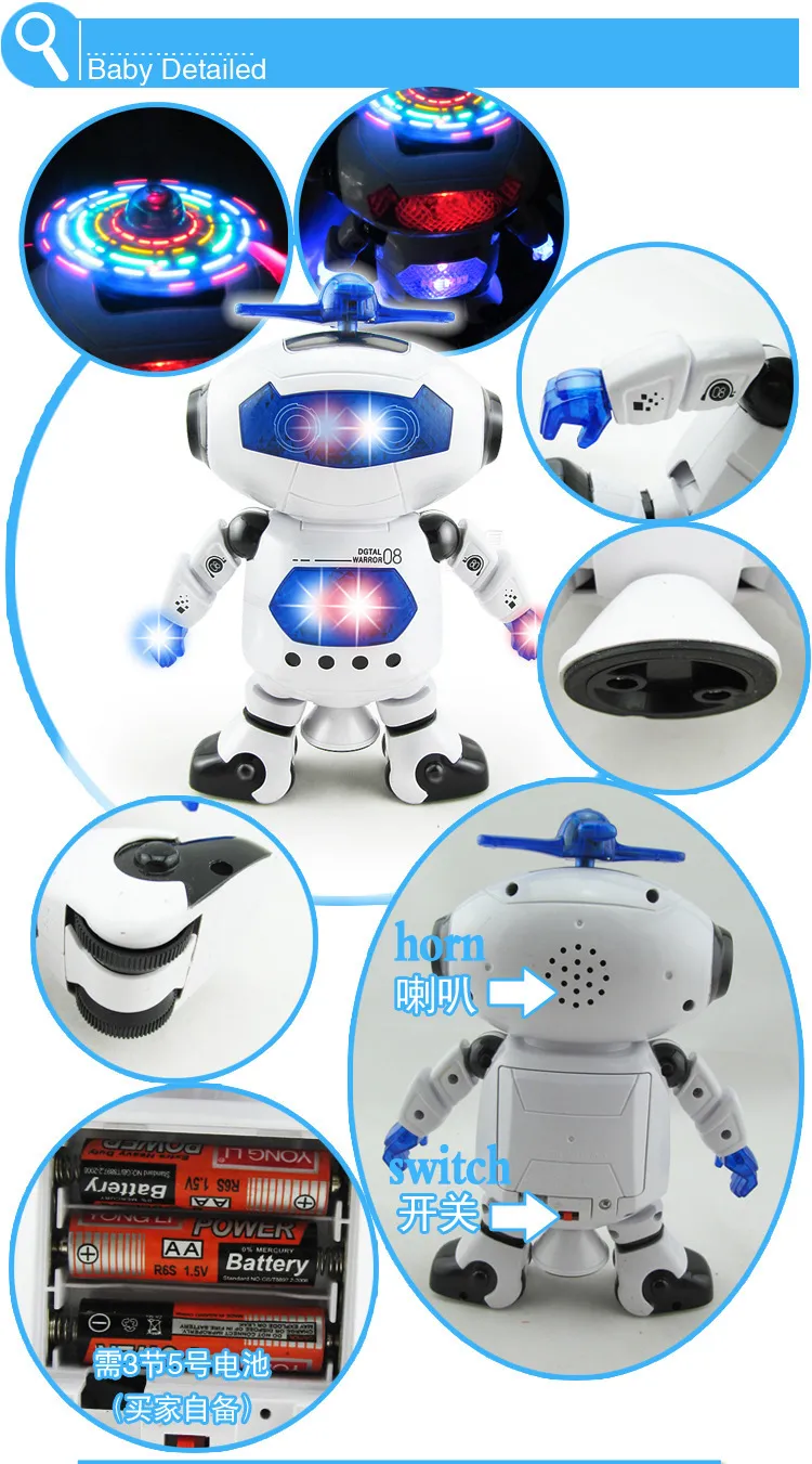 Le nouveau robot électrique de danse spatiale musique marche robot jouet  électronique 360 degrés lumière tournante musique infrarouge jouets pour