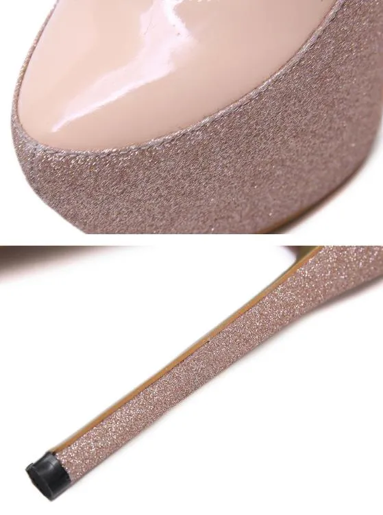 2 färger Glitter Sequined Nude Pink Platform Ultra High Heel 16cm Luxury Women Designer Pumpar Storlek 34 till 40