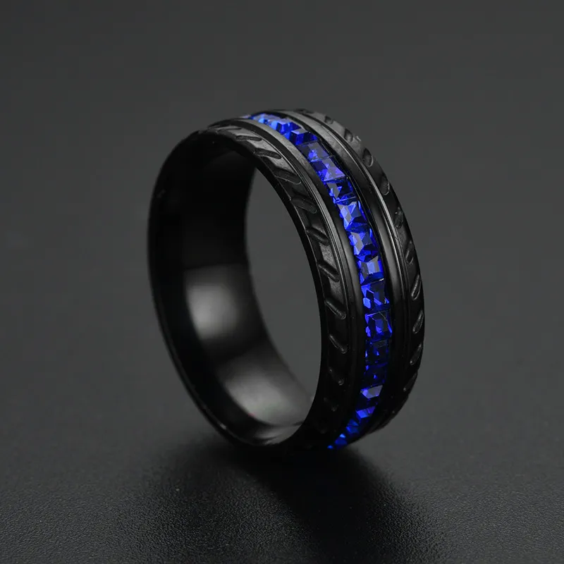 Blauwe diamant zwart band ring band mode-sieraden vrouwen bruiloft verlovingsringen cadeau 080499