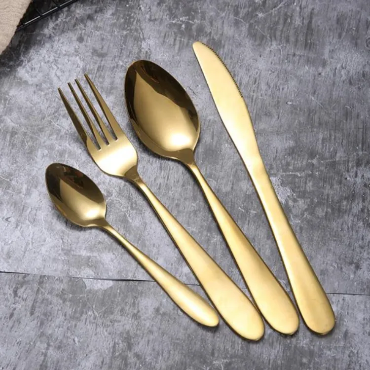 Gold Cutlery Set Spoon And Fork Plus Fork Knife Spoon And Fork Plus Frosted Gold Stainless Steel
