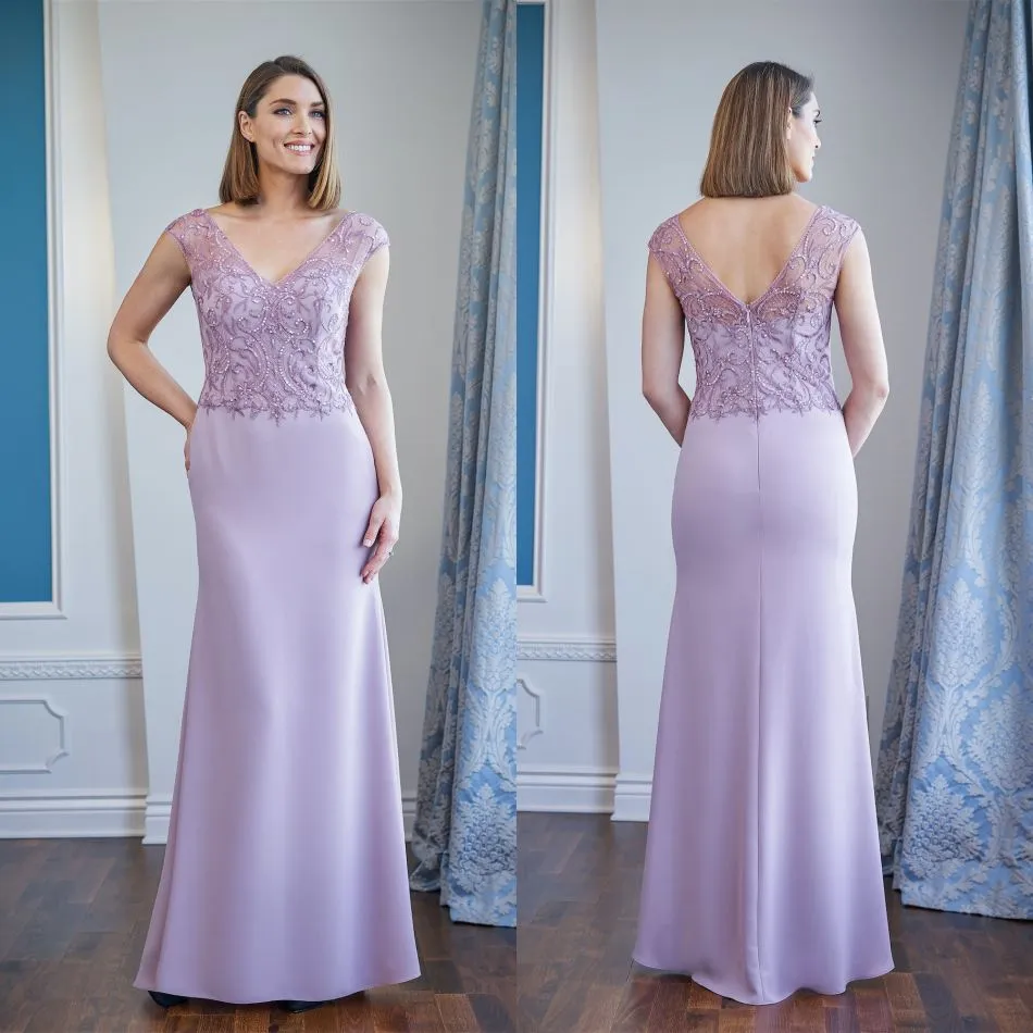 Jasmine Verão Mãe dos Vestidos de Noiva 2021 V Pescoço Lace Appliques Lantejoulas Vestidos de Noite Comprimento do Assoalho Sereia Vestido Convidado