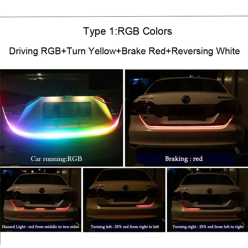 Lampada di segnalazione per bagagliaio posteriore per auto Strisce LED RGB per auto Segnali di guida luminosi Illuminazione di freno di retromarcia Luci di striscia di flusso per camion253J