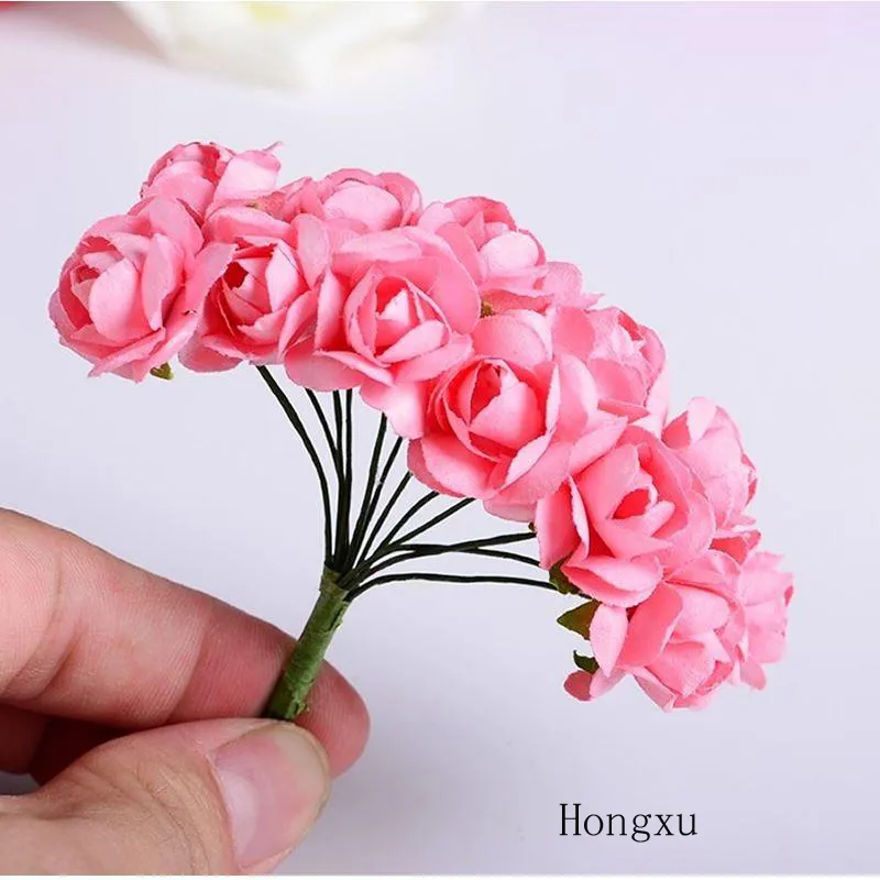 144pcs artificiell blomma ros mini söt papper ros handgjorda för bröllop dekoration diy krans gåva scrapbooking hantverk falsk blomma