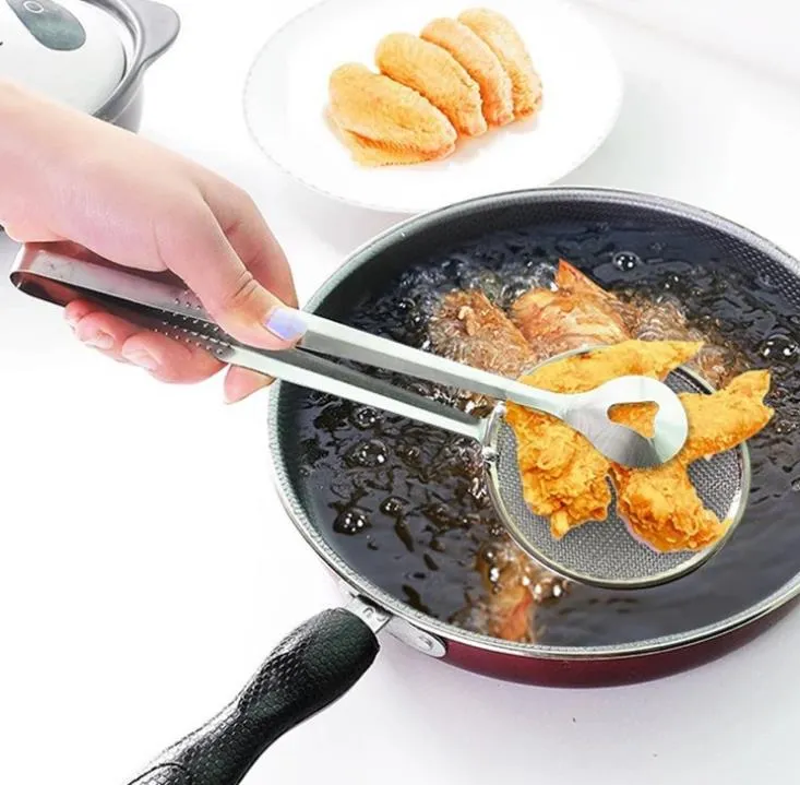 Stainless Steel Filter Spoon Kitchen Oil-frying Filter Basket With Clip Multi-functional Kitchen Strainer Accessories Tools Wholesale SN1119