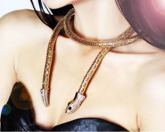 2019 Fashion Collier Femme Jewelry Full Rhinestone Austrio Austories Gold Silver Crystal Snake Necklace NJ-140313Q