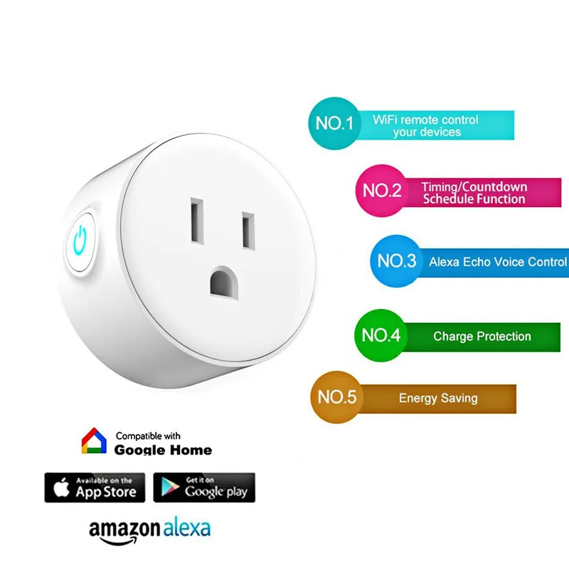 Meross Enchufe inteligente Mini, enchufe de salida Bluetooth WiFi de 15 A  compatible con Alexa, Google Assistant, control remoto de voz y aplicación