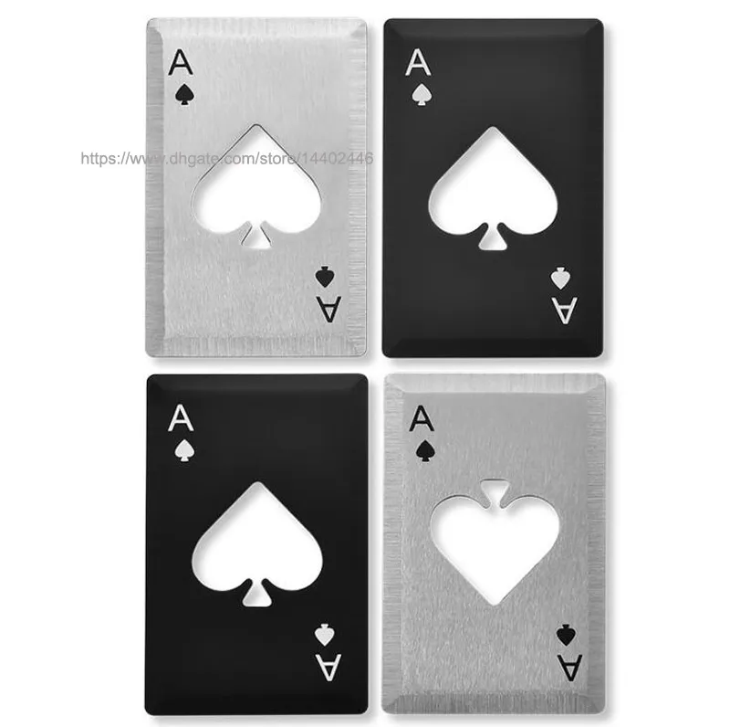 Playing 200pcs di alta qualità Spades acciaio inossidabile Card Poker Un Ace Soda Birra Vino Cap Può Bottle Opener Apri di Nero Argento barra degli strumenti