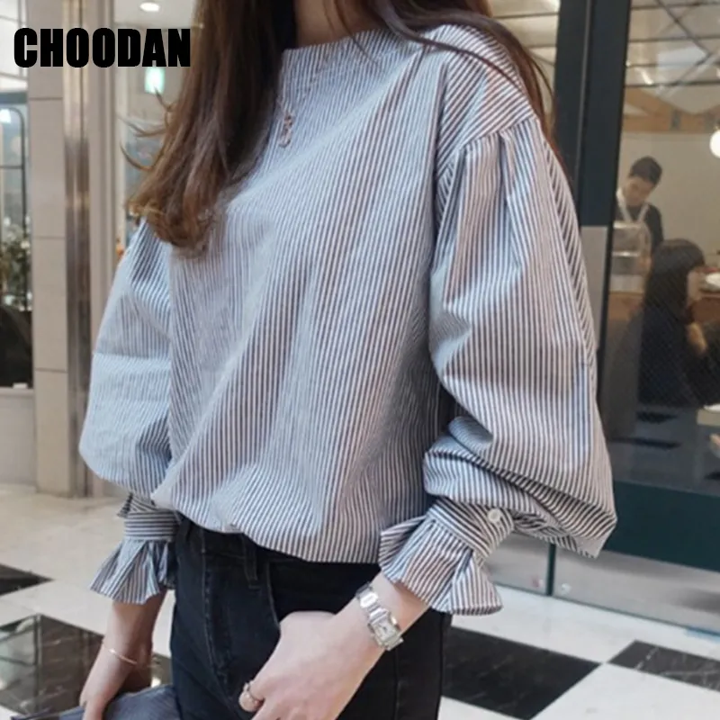 Koreanischen Stil Gestreiften Bluse Frauen 2019 Herbst Winter Neue Lange Hülse Frauen Tops Und Bluse Schmetterling Hülse Weibliche Kleidung