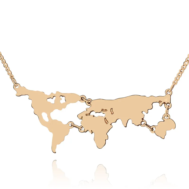 Världskarta Halsband Värld Atlas Pendant Silver Rose Gold Black Pendants Choker för kvinnor Män Smycken kommer och Sandy uttalande halsband